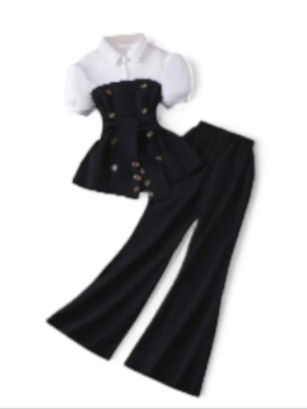 Black Wide-Leg Pants with Peplum Top - Chic Two-Piece Set